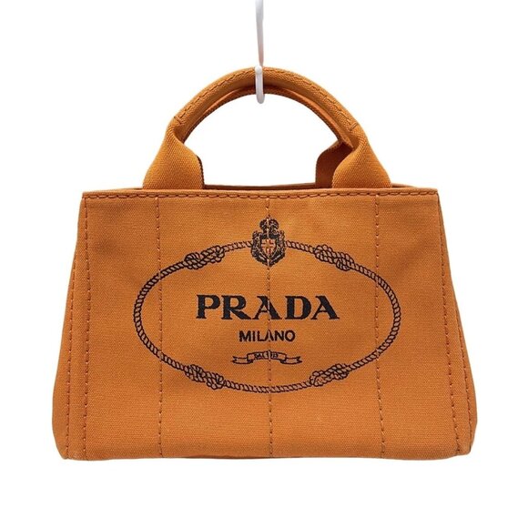 PRADA Canapa Orange Canvas - Tote Bag 435-082625 - Picture 1 of 8